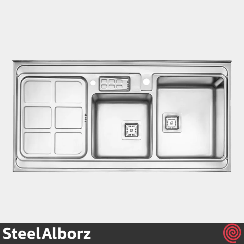 سینک ظرفشویی استیل البرز مدل SteelAlborz 855/60 | دو لگنه باکسی روکار