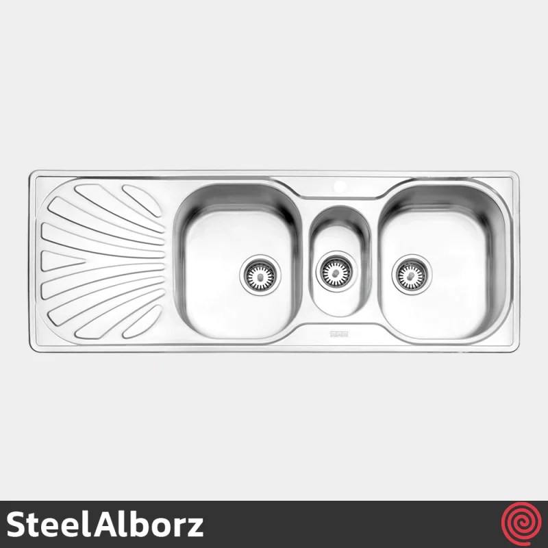 سینک ظرفشویی استیل البرز مدل SteelAlborz 530/50 | دو و نیم لگنه فانتزی توکار