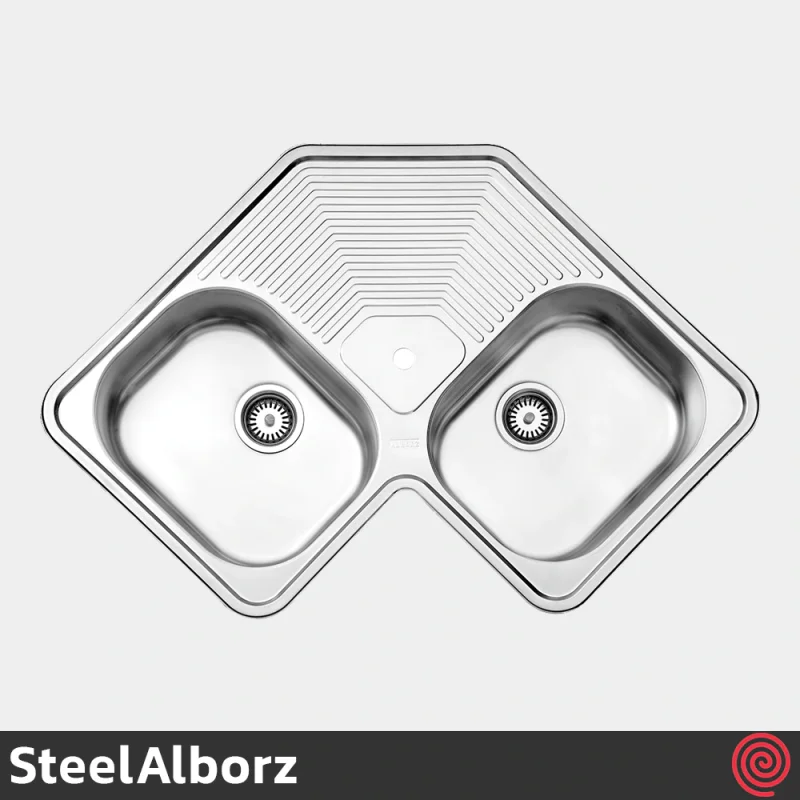 سینک ظرفشویی استیل البرز مدل SteelAlborz 540/83 | دو لگنه فانتزی توکار