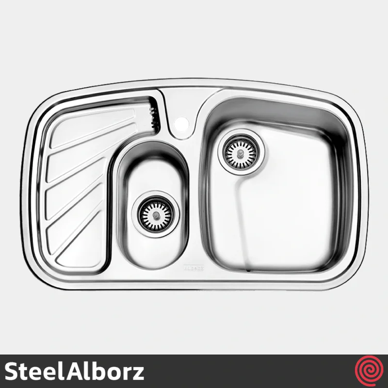 سینک ظرفشویی استیل البرز مدل SteelAlborz 608/50 | یک و نیم لگنه فانتزی توکار