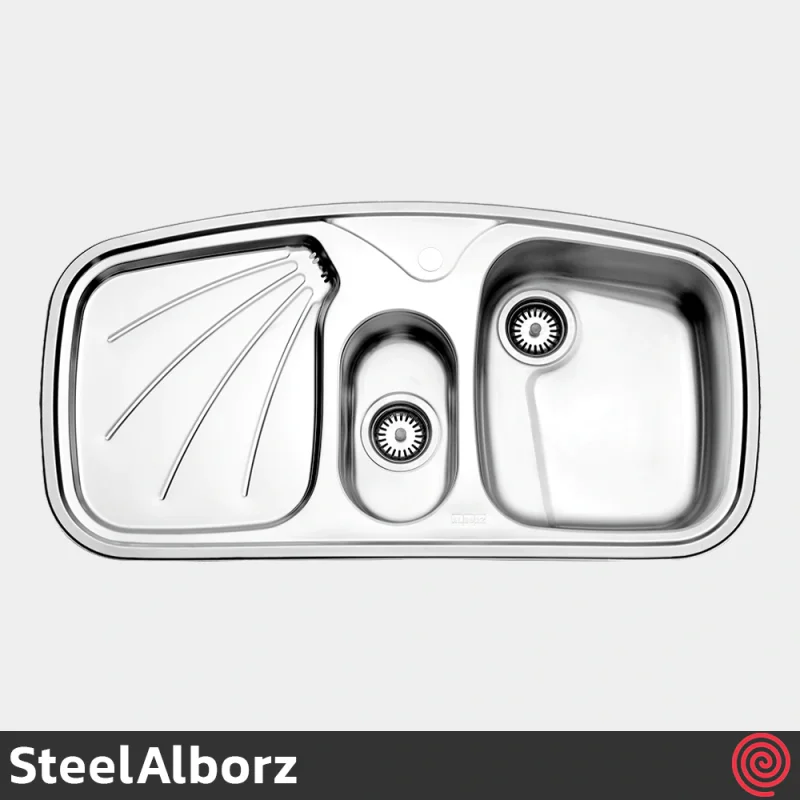 سینک ظرفشویی استیل البرز مدل SteelAlborz 610/51 | یک و نیم لگنه فانتزی توکار