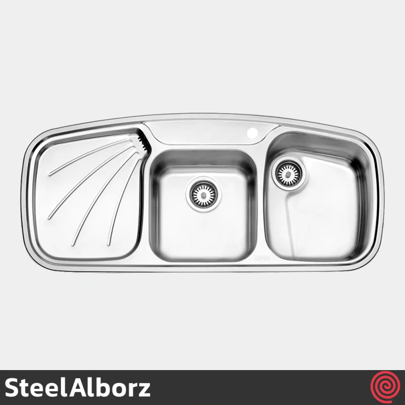 سینک ظرفشویی استیل البرز مدل SteelAlborz 614/52 | دو لگنه فانتزی توکار