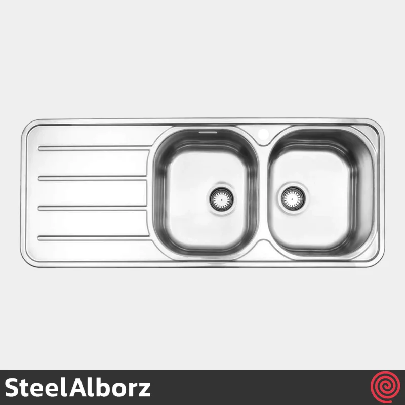 سینک ظرفشویی استیل البرز مدل SteelAlborz 726/50 | دو لگنه فانتزی توکار