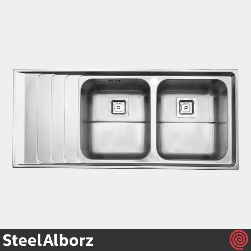 سینک ظرفشویی استیل البرز مدل SteelAlborz 734/52 | دو لگنه فانتزی توکار