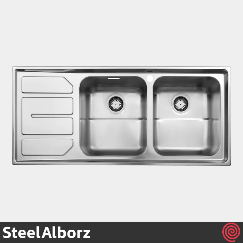 سینک ظرفشویی استیل البرز مدل SteelAlborz 763/52 | دو لگنه فانتزی توکار