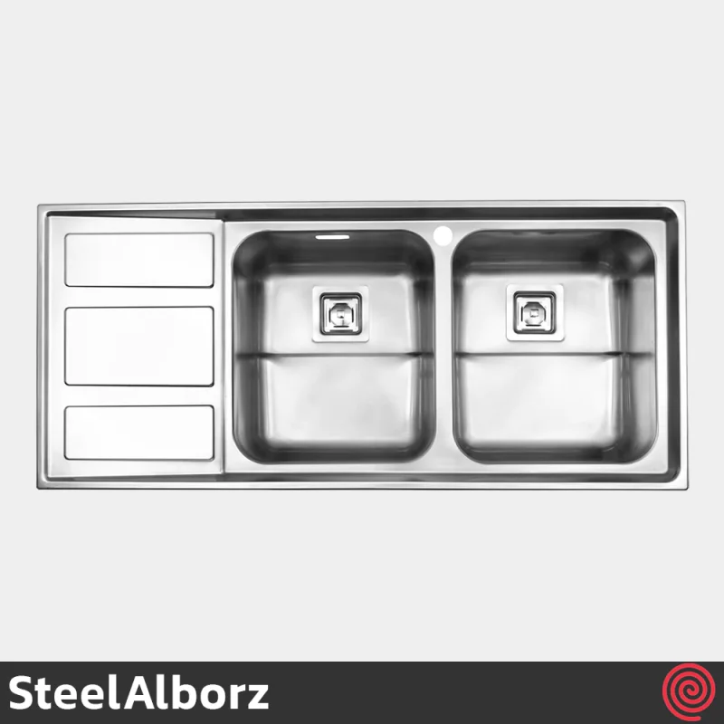 سینک ظرفشویی استیل البرز مدل SteelAlborz 765/52 | دو لگنه فانتزی توکار