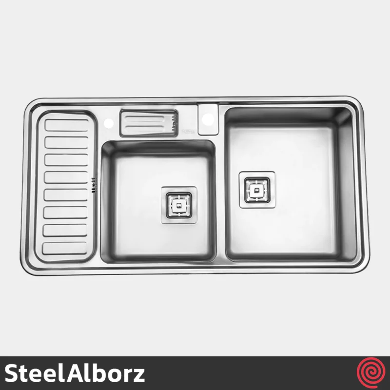 سینک ظرفشویی استیل البرز مدل SteelAlborz 852/52 | دو لگنه باکسی توکار