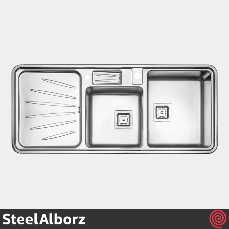 سینک ظرفشویی استیل البرز مدل SteelAlborz 854/52 | دو لگنه باکسی توکار