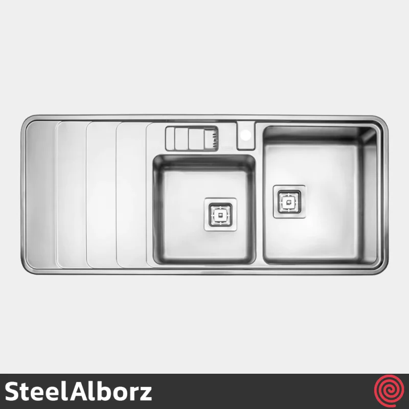 سینک ظرفشویی استیل البرز مدل SteelAlborz 856/52 | دو لگنه باکسی توکار
