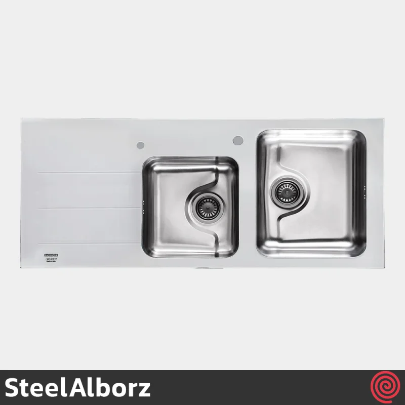 سینک ظرفشویی استیل البرز مدل SteelAlborz Crystal | رنگ سفید، دو لگنه کریستال توکار