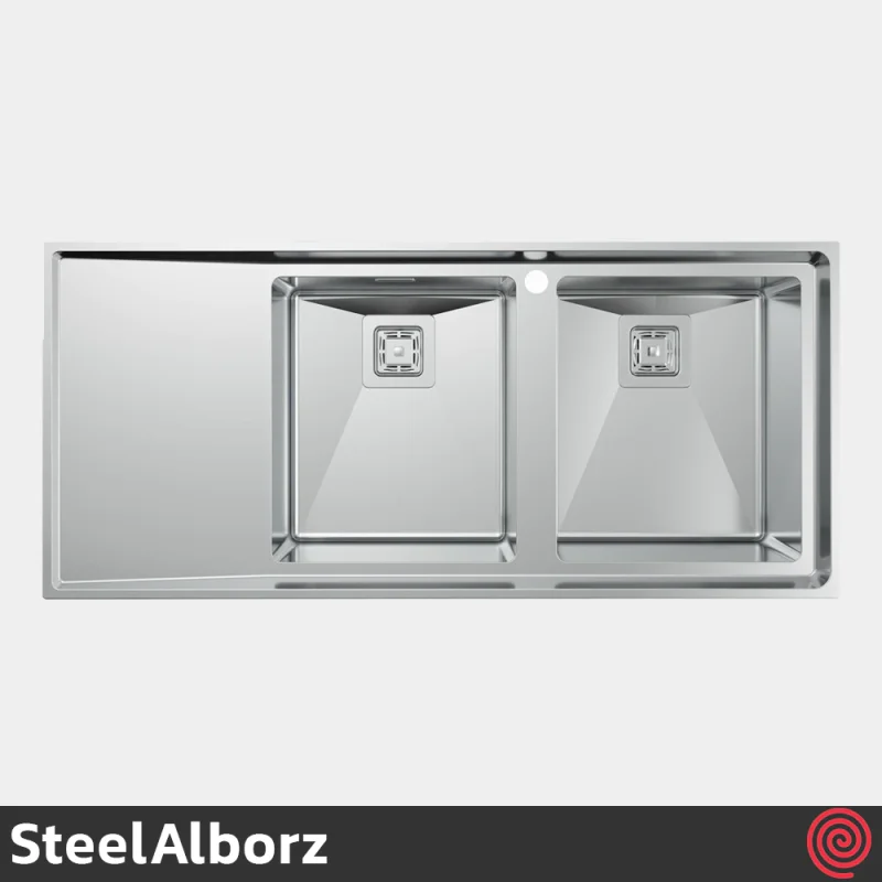 سینک ظرفشویی استیل البرز مدل SteelAlborz 952/52 | دو لگنه باکسی توکار