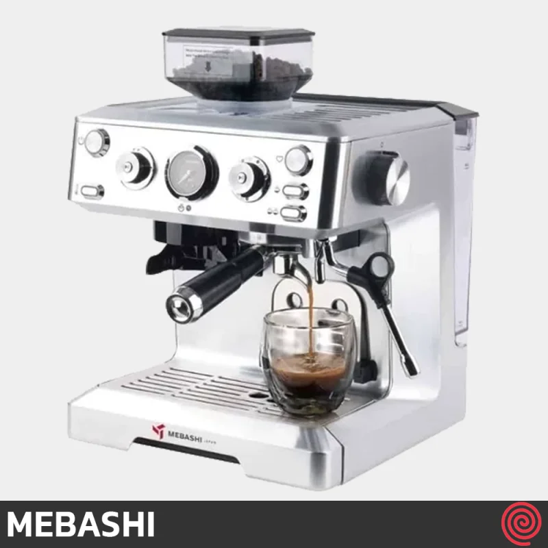 اسپرسو ساز مباشی مدل Mebashi ME-CCM2064 | رنگ استیل، نیمه اتوماتیک با آسیاب و فشار 19 بار