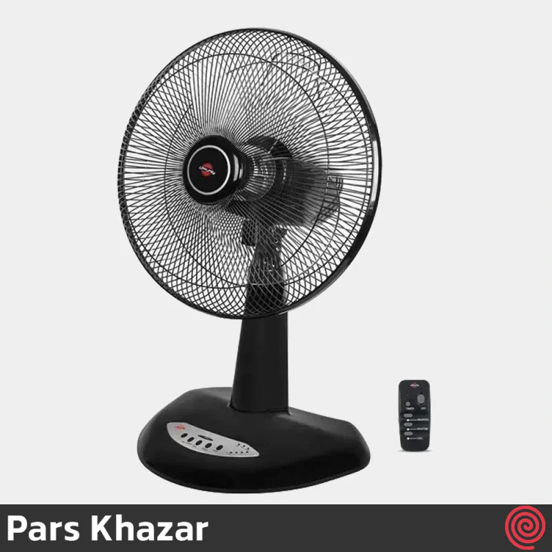 پنکه رومیزی پارس خزر مدل ریما - Pars Khazar RIMA | رنگ مشکی، با ریموت کنترل، 3 سرعته