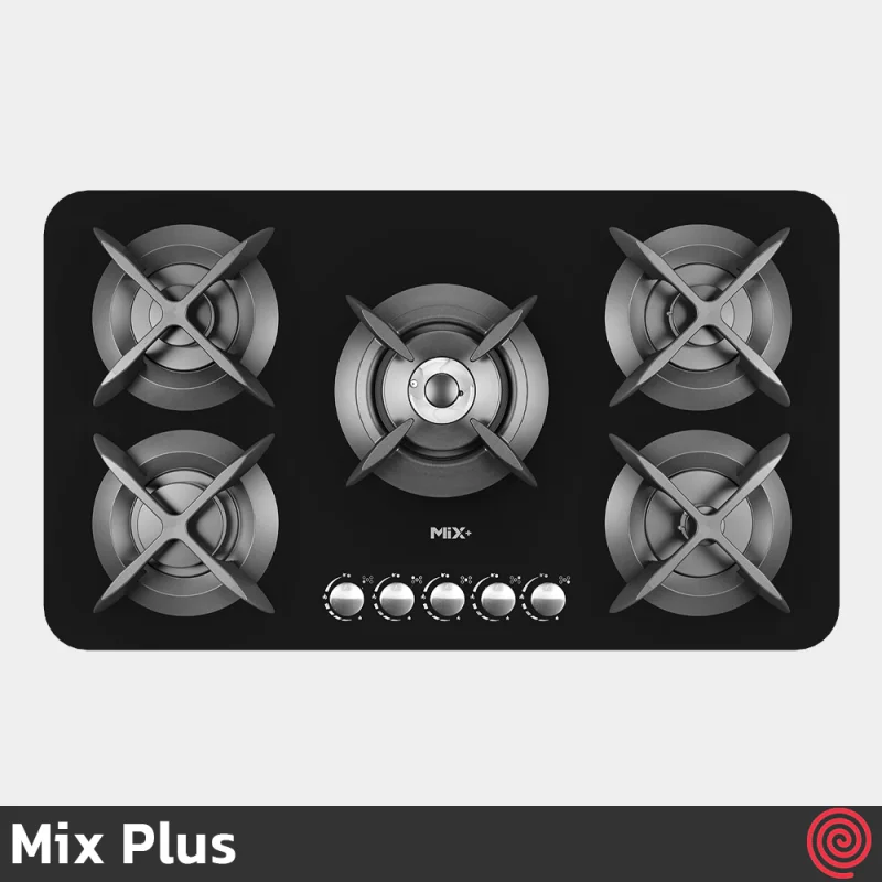 اجاق گاز صفحه ای 5 شعله میکس پلاس مدل Mix Plus APPLE B | بدنه شیشه ای