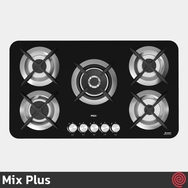 اجاق گاز صفحه ای 5 شعله میکس پلاس مدل Mix Plus APPLE M | بدنه شیشه ای