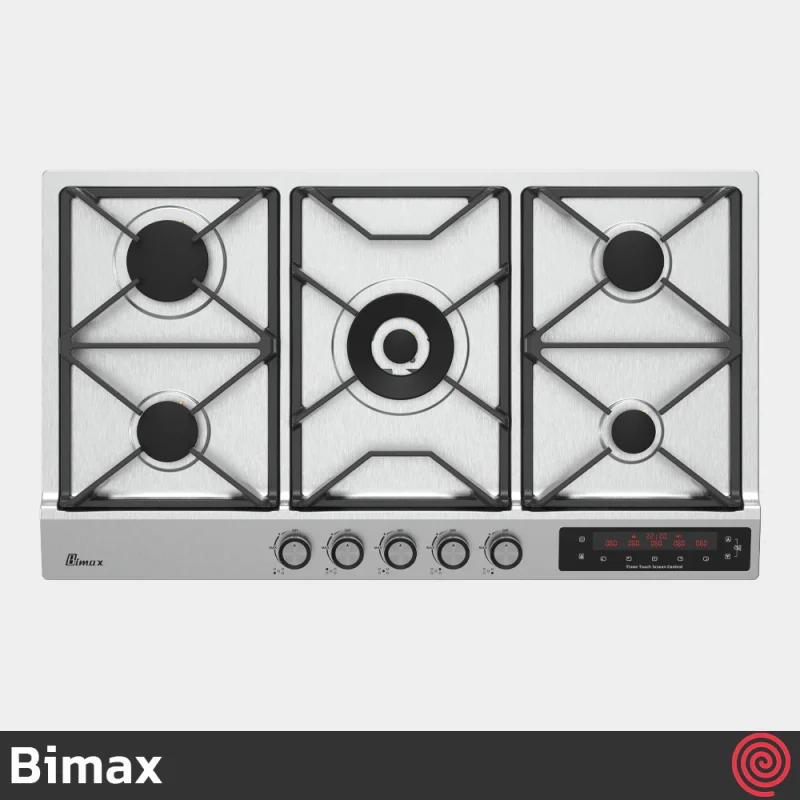 اجاق گاز صفحه ای 5 شعله بیمکث مدل Bimax 2304T | بدنه استیل با تایمر لمسی