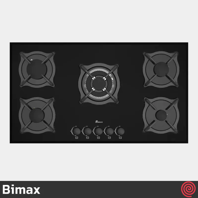 اجاق گاز صفحه ای 5 شعله بیمکث مدل Bimax 5087 | بدنه شیشه ای