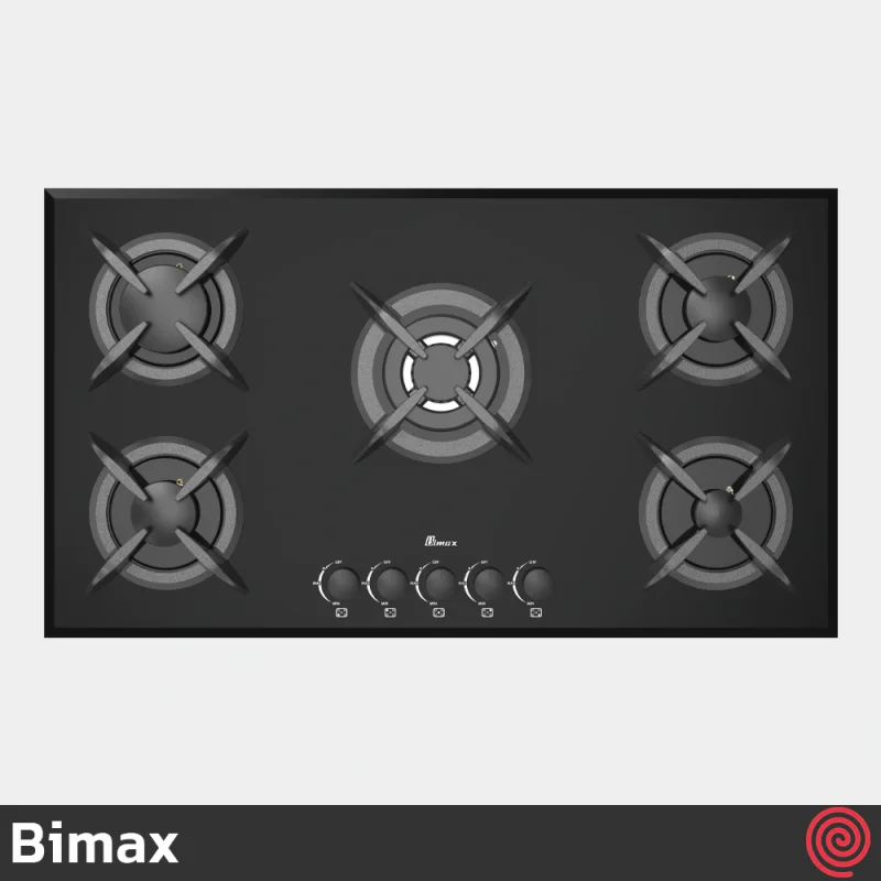 اجاق گاز صفحه ای 5 شعله بیمکث مدل Bimax 2102 | بدنه شیشه ای