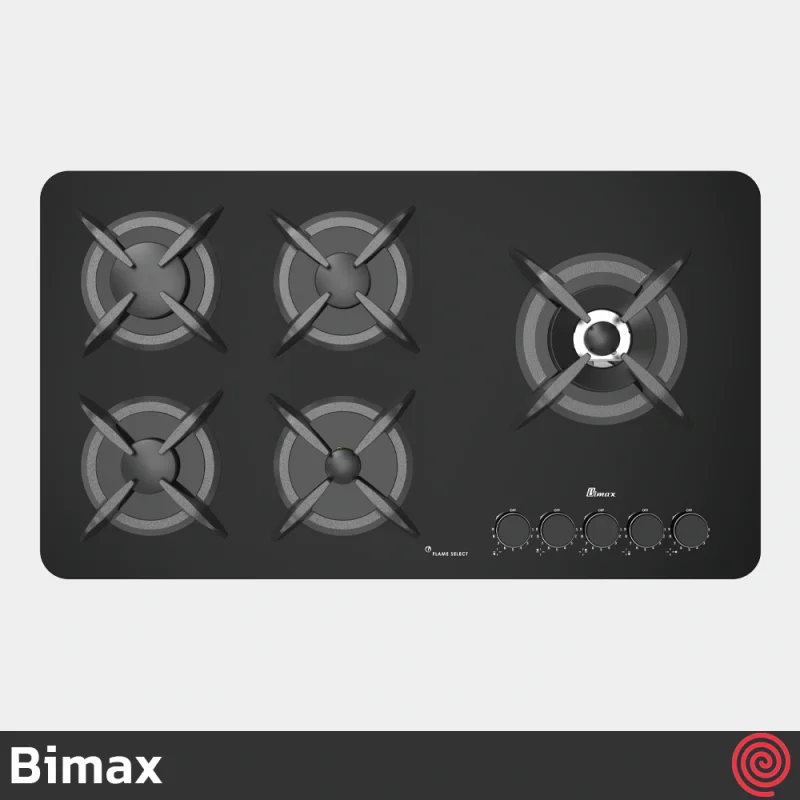 اجاق گاز صفحه ای 5 شعله بیمکث مدل Bimax 2205 | بدنه شیشه ای