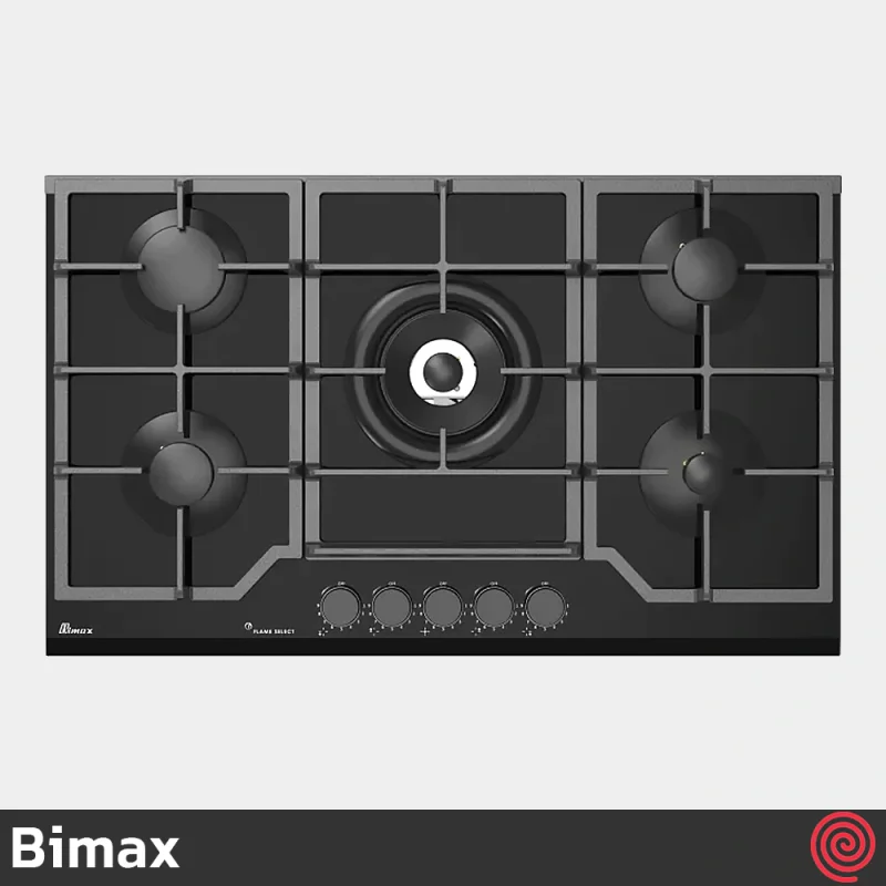 اجاق گاز صفحه ای 5 شعله بیمکث مدل Bimax 2204 | بدنه شیشه ای