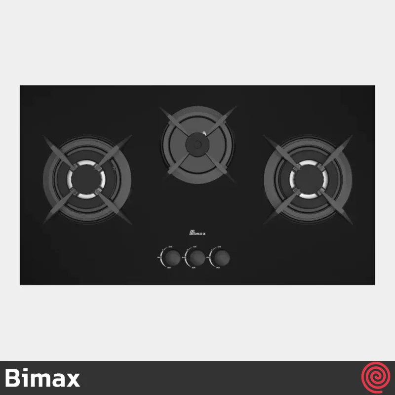 اجاق گاز صفحه ای 3 شعله بیمکث مدل Bimax 5083 | رنگ مشکی، بدنه شیشه ای با دو پلوپز