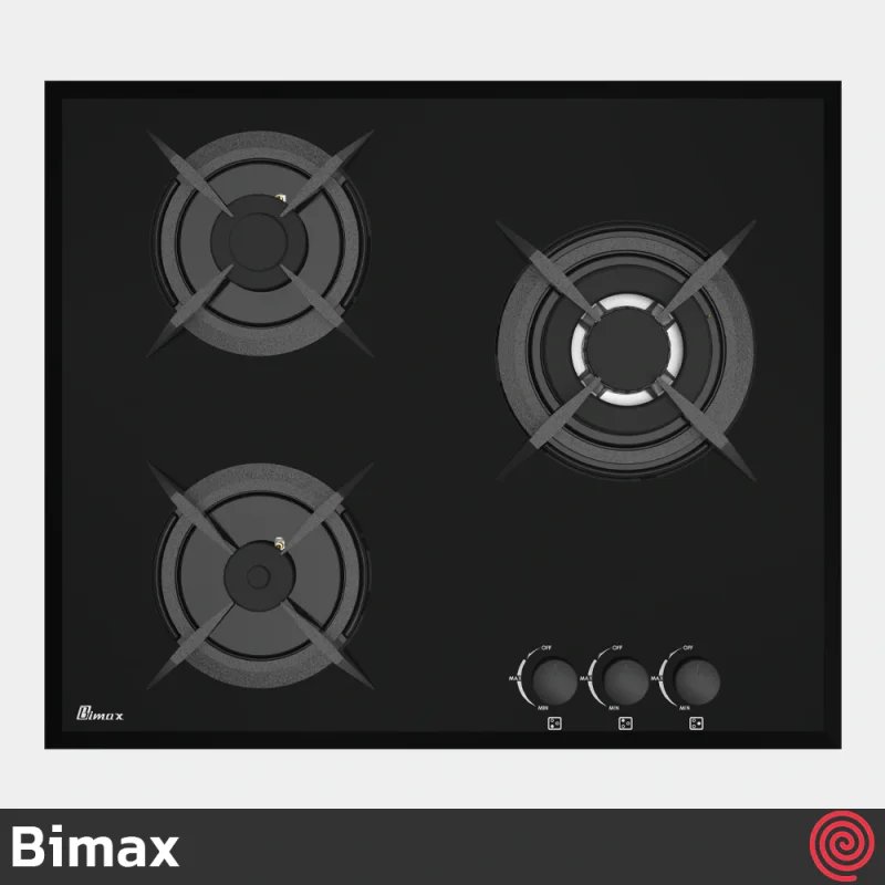 اجاق گاز صفحه ای 3 شعله بیمکث مدل Bimax 5015 | بدنه شیشه ای