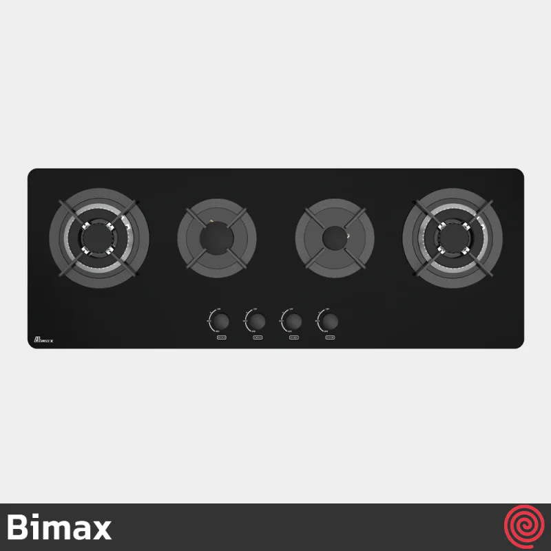 اجاق گاز صفحه ای 4 شعله بیمکث مدل Bimax 5020 | رنگ مشکی، بدنه شیشه ای