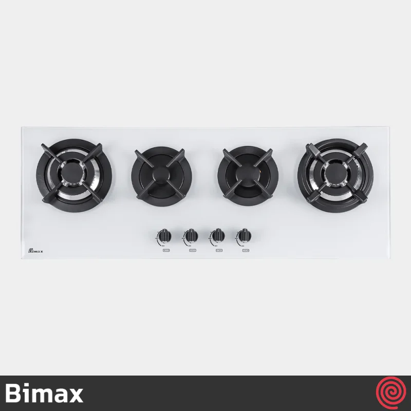 اجاق گاز صفحه ای 4 شعله بیمکث مدل Bimax 5020 | رنگ سفید، بدنه شیشه ای