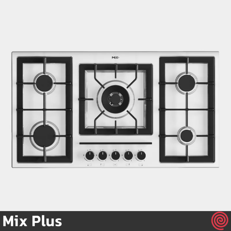 اجاق گاز صفحه ای 5 شعله میکس پلاس مدل Mix Plus E518W | رنگ سفید، بدنه لعابی