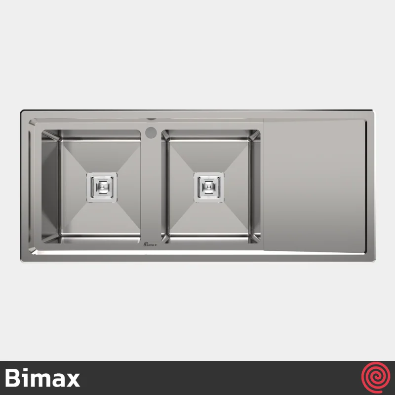 سینک ظرفشویی بیمکث مدل Bimax 743-52 | دو لگنه فانتزی باکسی توکار
