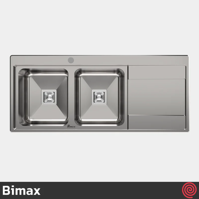 سینک ظرفشویی بیمکث مدل Bimax 745-52 | دو لگنه فانتزی باکسی توکار