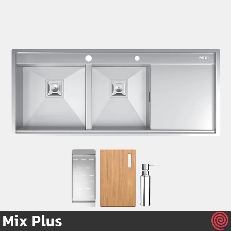 سینک ظرفشویی میکس پلاس مدل Mix Plus D202-50 | دو لگنه فلاش مونت باکسی توکار