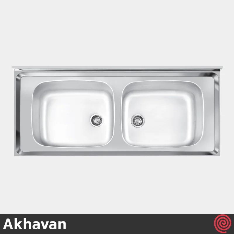 سینک ظرفشویی اخوان مدل Akhavan S16-65 | دو لگنه صنعتی روکار