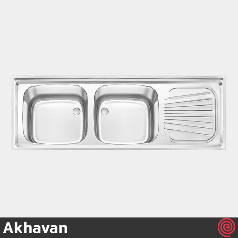 سینک ظرفشویی اخوان مدل Akhavan S17-65 | دو لگنه صنعتی روکار