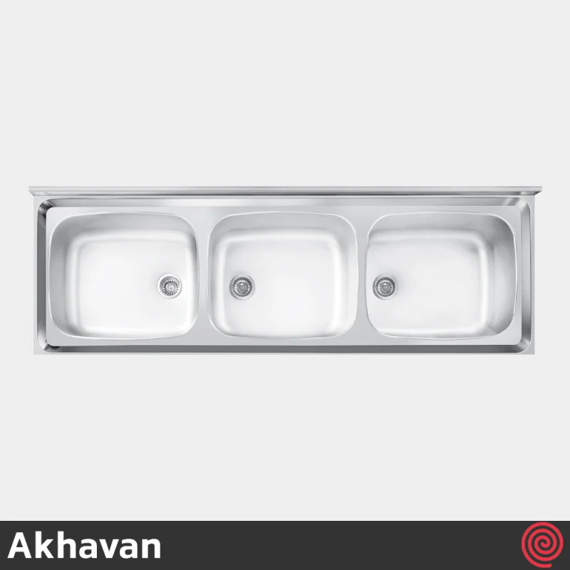 سینک ظرفشویی اخوان مدل Akhavan S18-65 | سه لگنه صنعتی روکار
