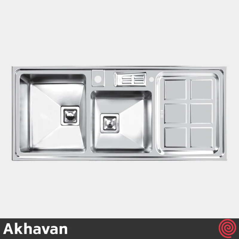 سینک ظرفشویی اخوان مدل Akhavan 318-52 | دو لگنه باکسی توکار