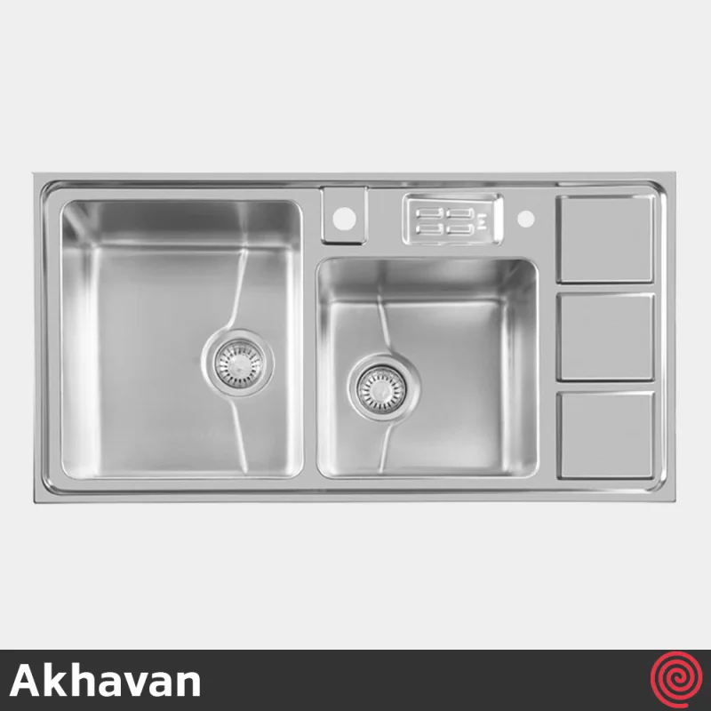 سینک ظرفشویی اخوان مدل Akhavan 328-50 | دو لگنه باکسی توکار