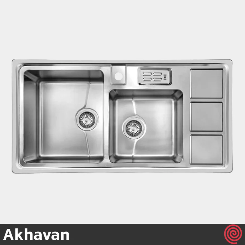 سینک ظرفشویی اخوان مدل Akhavan 328S-50 | دو لگنه باکسی توکار