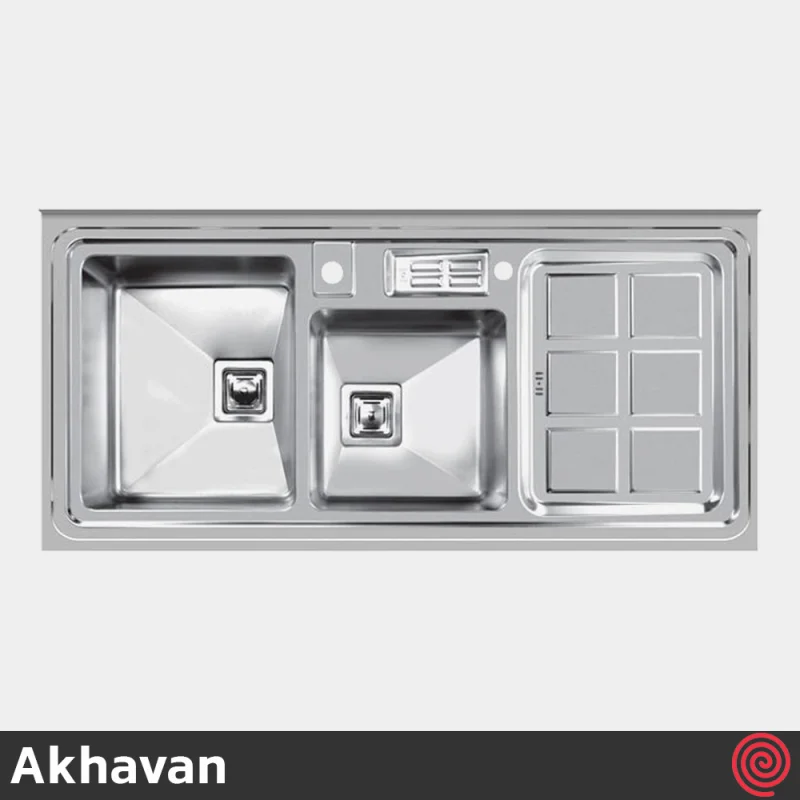سینک ظرفشویی اخوان مدل Akhavan 320-60 | دو لگنه باکسی روکار