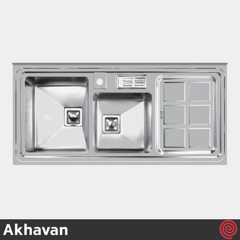 سینک ظرفشویی اخوان مدل Akhavan 320S-60 | دو لگنه باکسی روکار