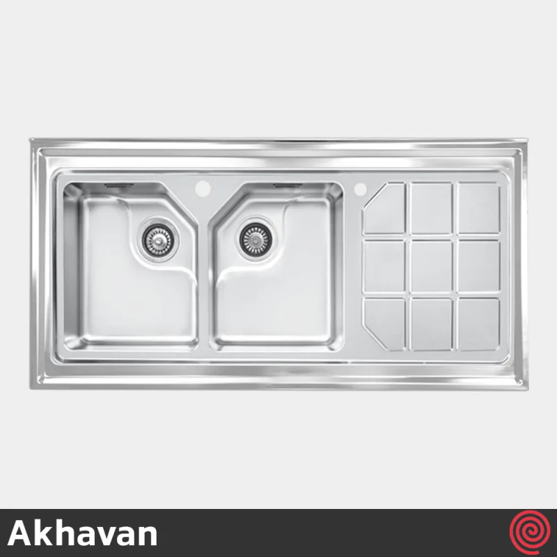 سینک ظرفشویی اخوان مدل Akhavan 325-60 | دو لگنه باکسی روکار