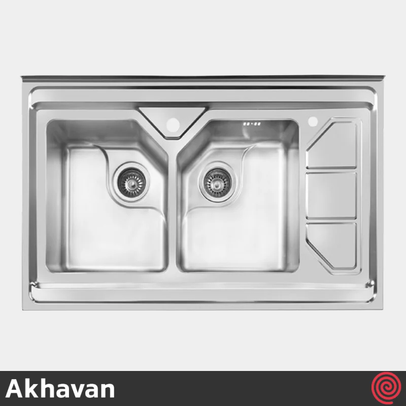 سینک ظرفشویی اخوان مدل Akhavan 378-60 | دو لگنه باکسی روکار