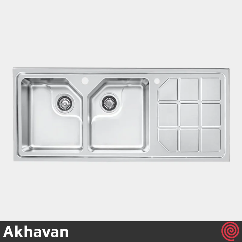 سینک ظرفشویی اخوان مدل Akhavan 324-51 | دو لگنه باکسی توکار