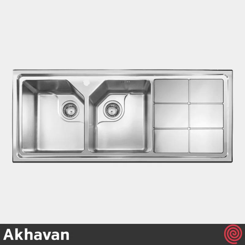 سینک ظرفشویی اخوان مدل Akhavan 324S-51 | دو لگنه باکسی توکار