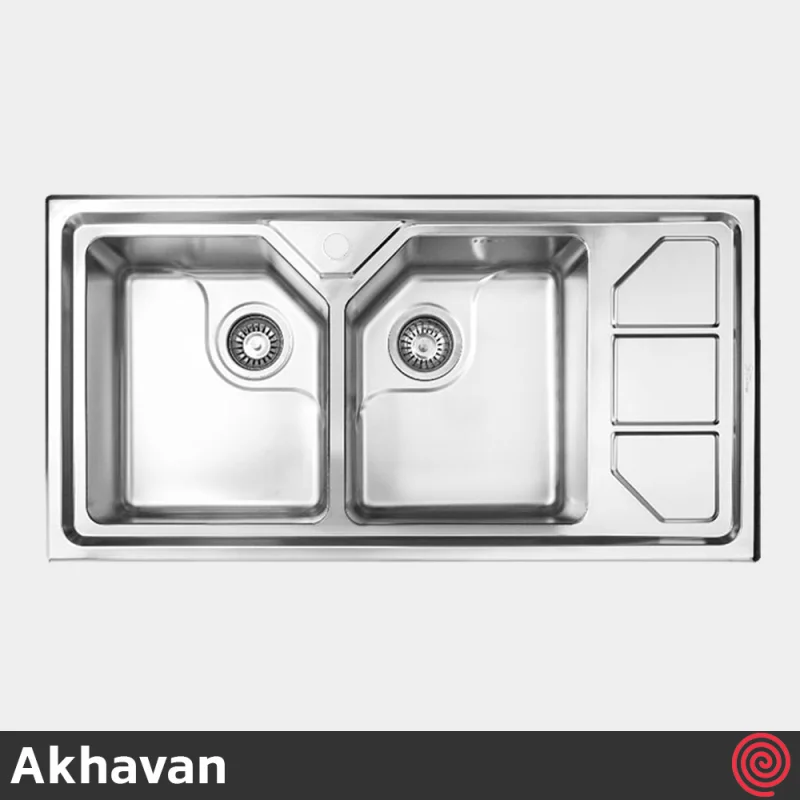 سینک ظرفشویی اخوان مدل Akhavan 326S-51 | دو لگنه باکسی توکار