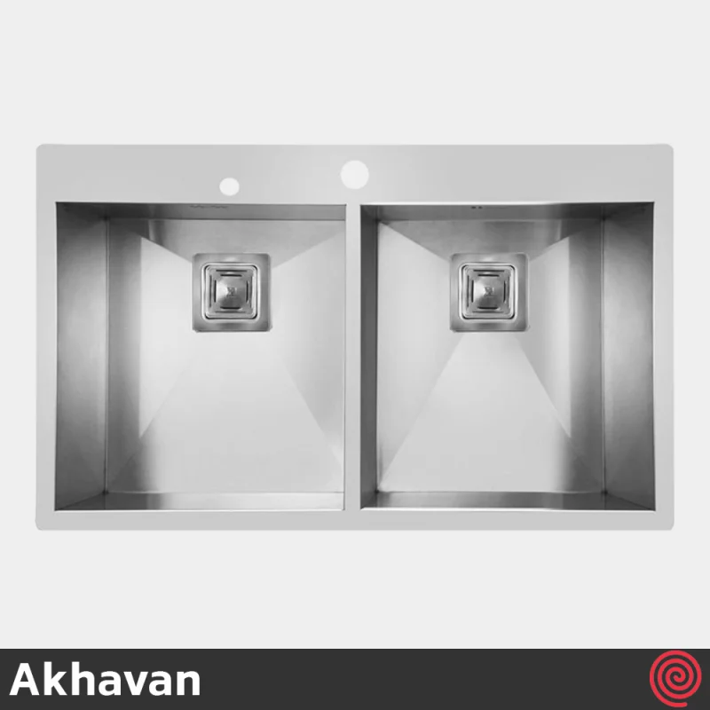 سینک ظرفشویی اخوان مدل Akhavan 334-50 | دو لگنه فلاش مونت باکسی توکار