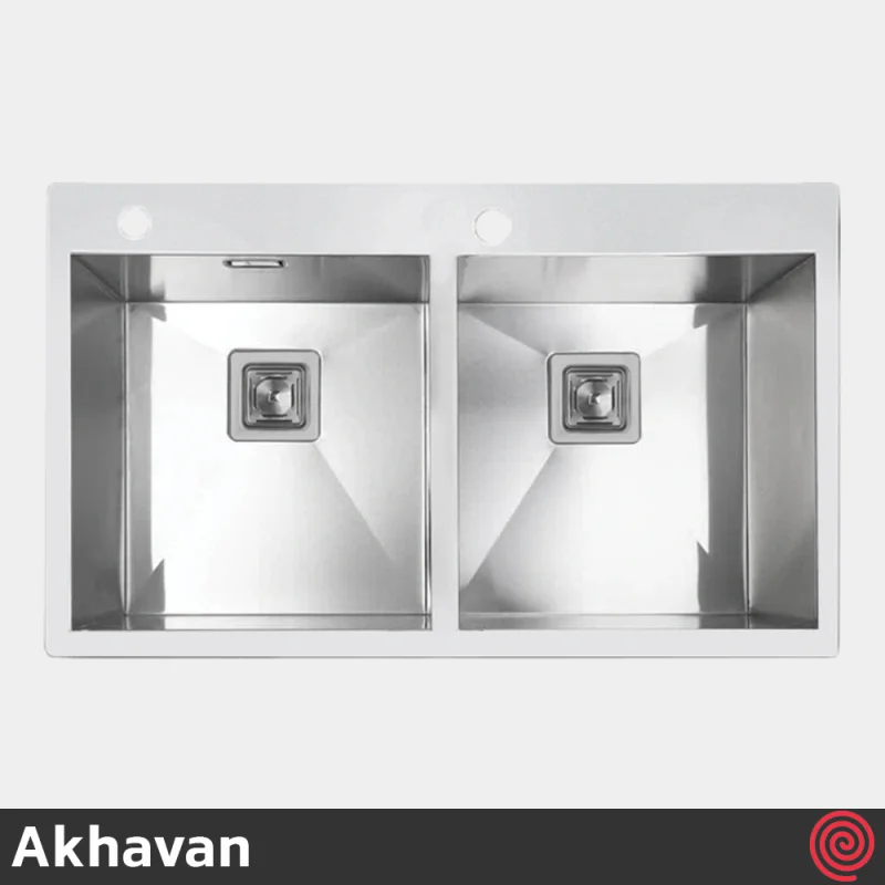 سینک ظرفشویی اخوان مدل Akhavan 335-50 | دو لگنه فلاش مونت باکسی توکار