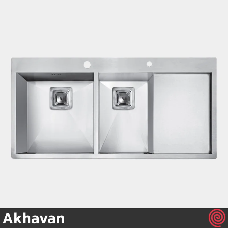 سینک ظرفشویی اخوان مدل Akhavan 354-50 | دو لگنه فلاش مونت باکسی توکار