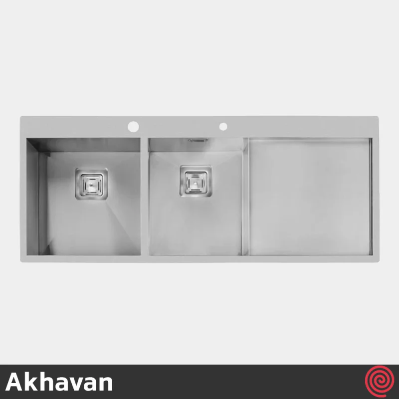 سینک ظرفشویی اخوان مدل Akhavan 357-50 | دو لگنه فلاش مونت باکسی توکار