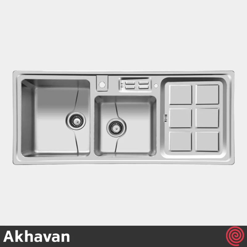 سینک ظرفشویی اخوان مدل Akhavan 360-52 | دو لگنه نیمه فانتزی توکار